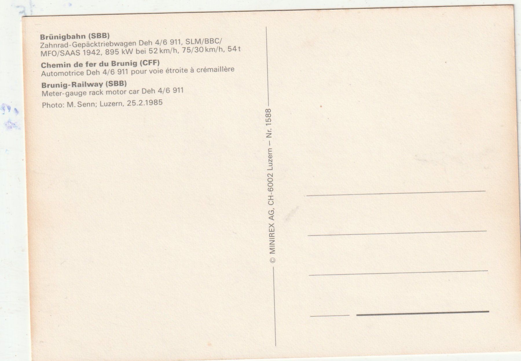 Cartoline postali: Brünigbahn 1980 – Usato da Lumbrein venduto da made02 1