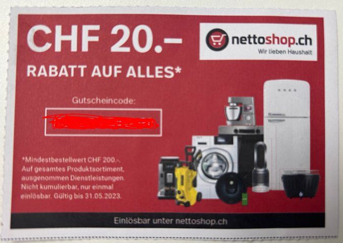 CHF 20.- Gutschein Nettoshop.ch | Kaufen Auf Ricardo