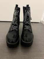 Black Croc Lace-up Platform Ankle Boots, Size 38, New!