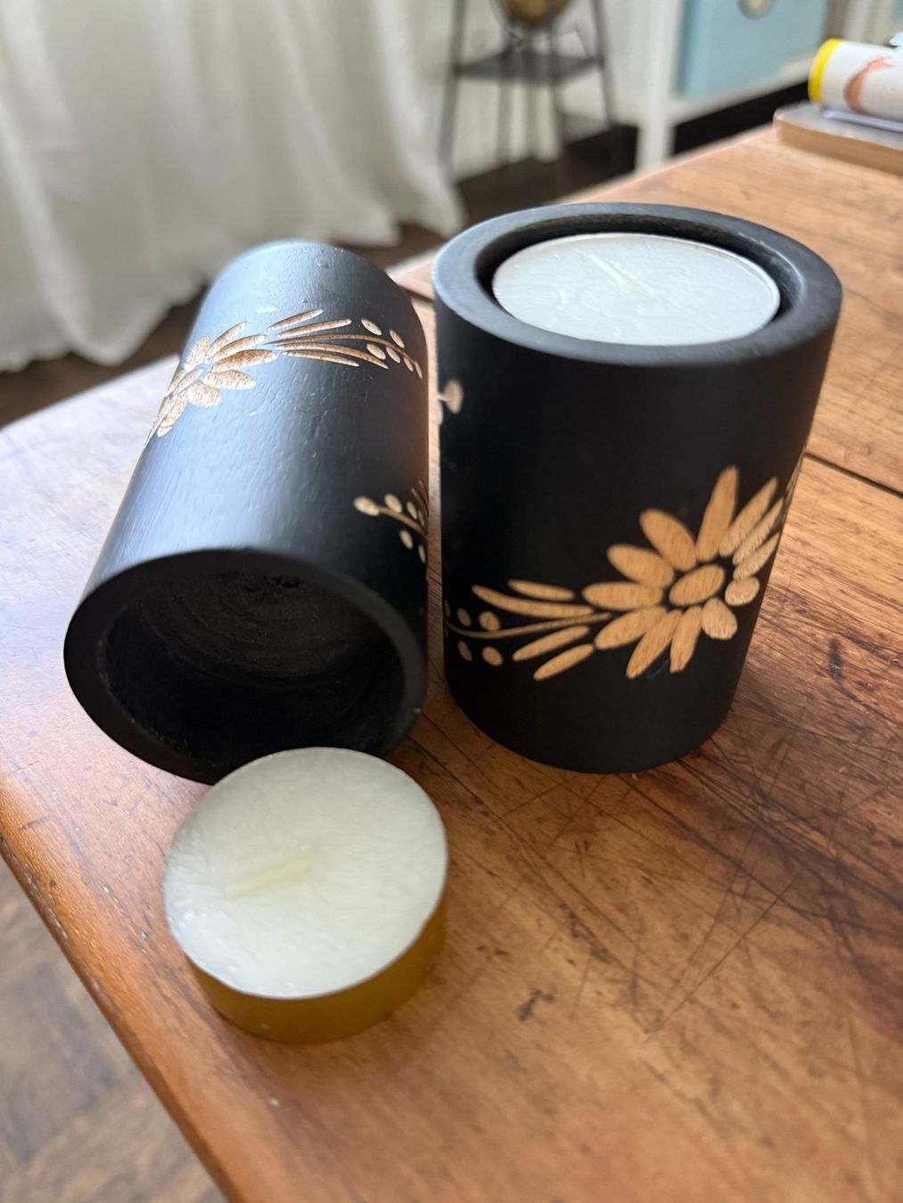 Kerzenständer: 2 STÜCK  WINDLICHT  TEELICHT  HOLZ  HANDARBEIT – Gebraucht aus Subingen von ArtBead 3