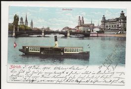 AK 1901 Zürich Quaibrücke mit Schiff 😍