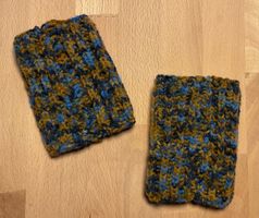 Pulswärmer - dunkelblau/ hellbraun 👐 - handgestrickt - NEU