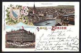Litho Zürich, Panorama der Stadt, Wappe