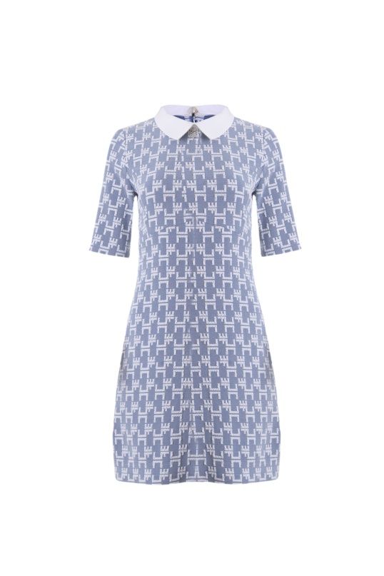 Vestiti: Blaues Strickkleid mit weissem Muster Grösse 42 – Nuovo e nell'imballaggio originale da Samedan venduto da dim_wd9v