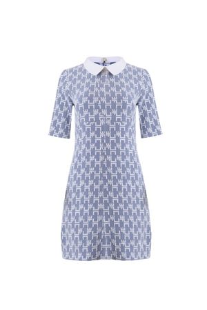 Blaues Strickkleid mit weissem Muster Grösse 42