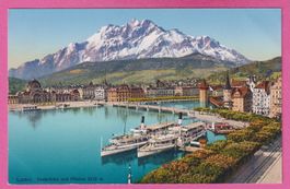 Luzern Seebrücke und Pilatus mit Schiffen