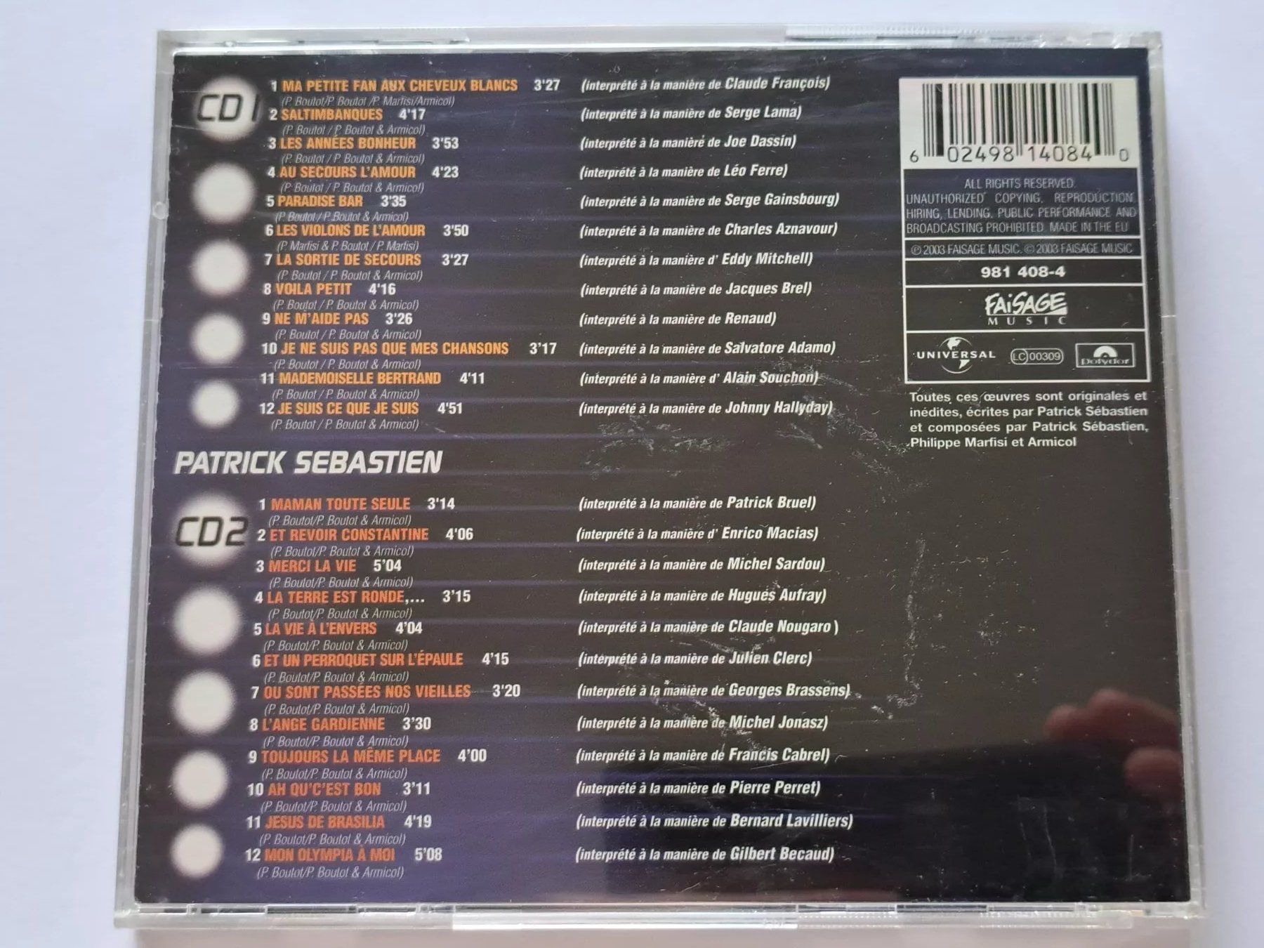 CDs: Cd Patrick Sébastien - Copie conforme – Gebraucht aus Pully von bro_n52j 1