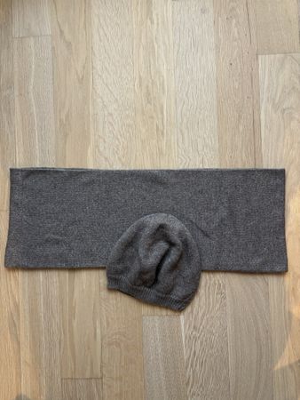 Set Loop und Mütze beige mit Glizterfaden