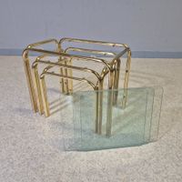Vintage Glas Metall Side Table 3er Satztisch Beistelltisch