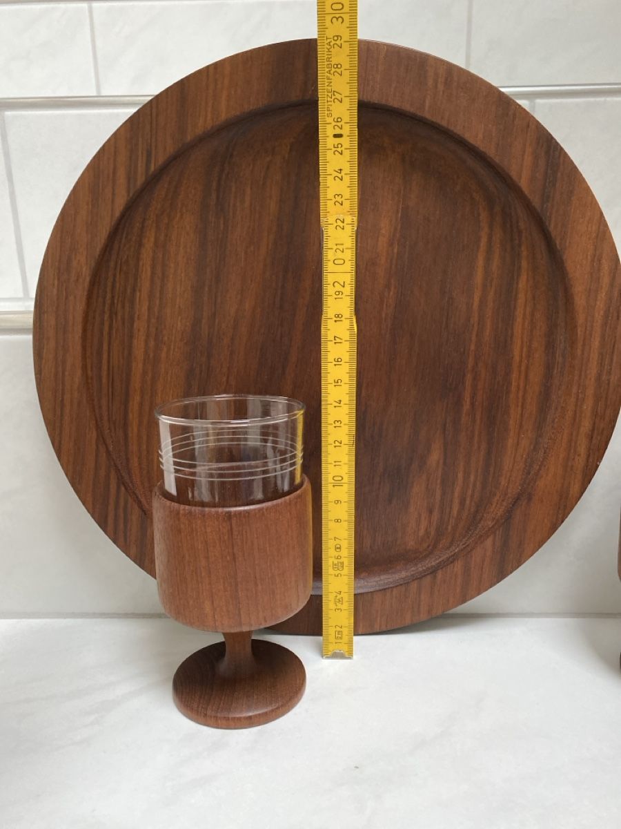 Gläser: Vintage Gläser Set mit Servierbrett, Teakholz. – Gebraucht aus Biberist von Momo33 6