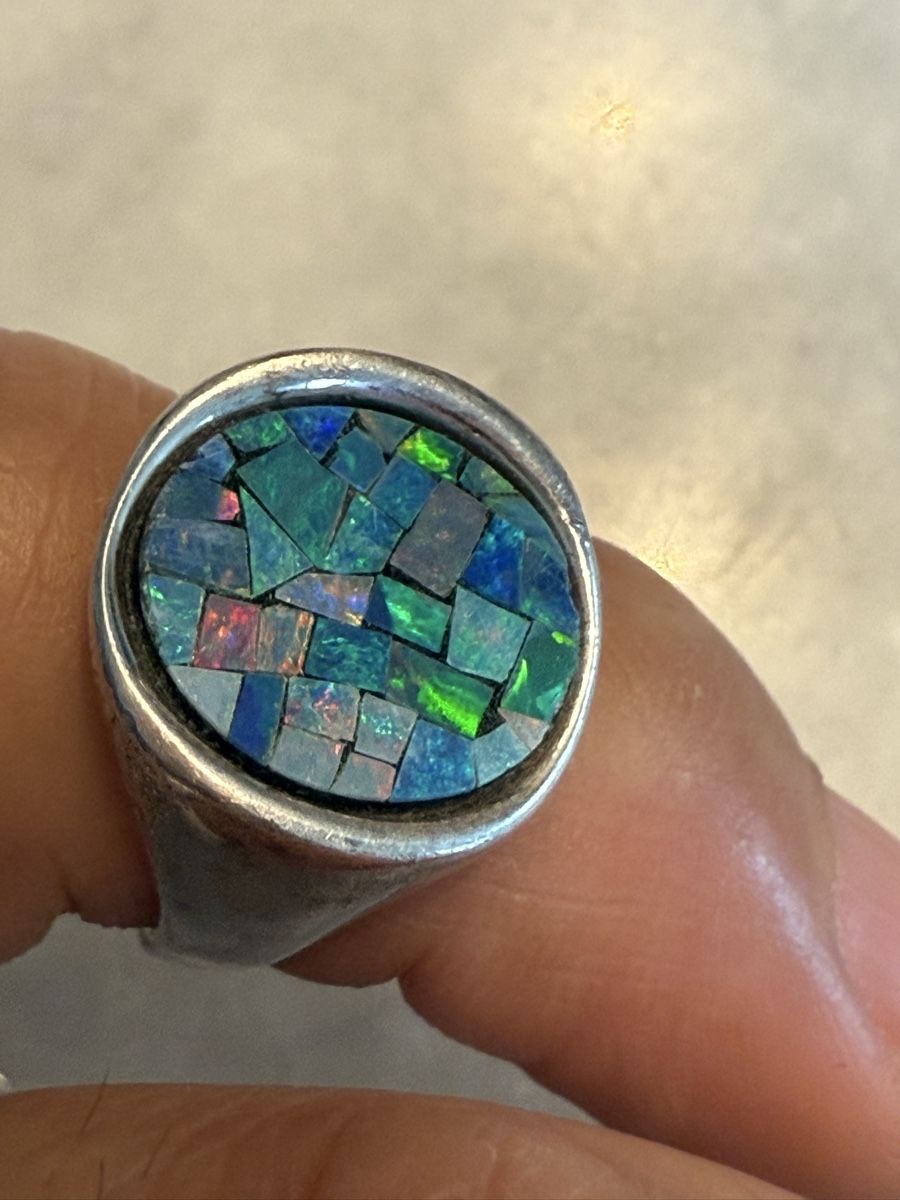 Anelli: Vintage 925 Silber Ring mit Mosaik-Opal Einlage, – Usato da Aarburg venduto da Yula24