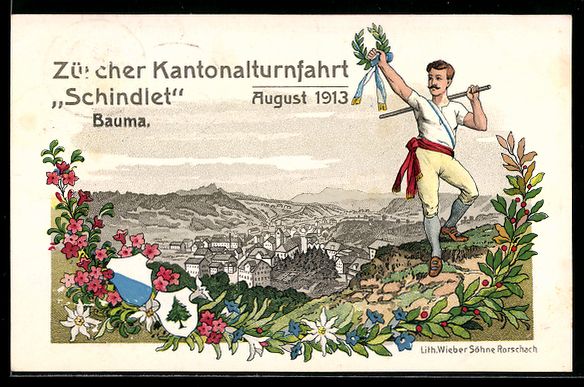 Cartoline postali: Litho Bauma, Zürcher Kantonalturnfahrt  – Usato da Berlin venduto da bartko-reher