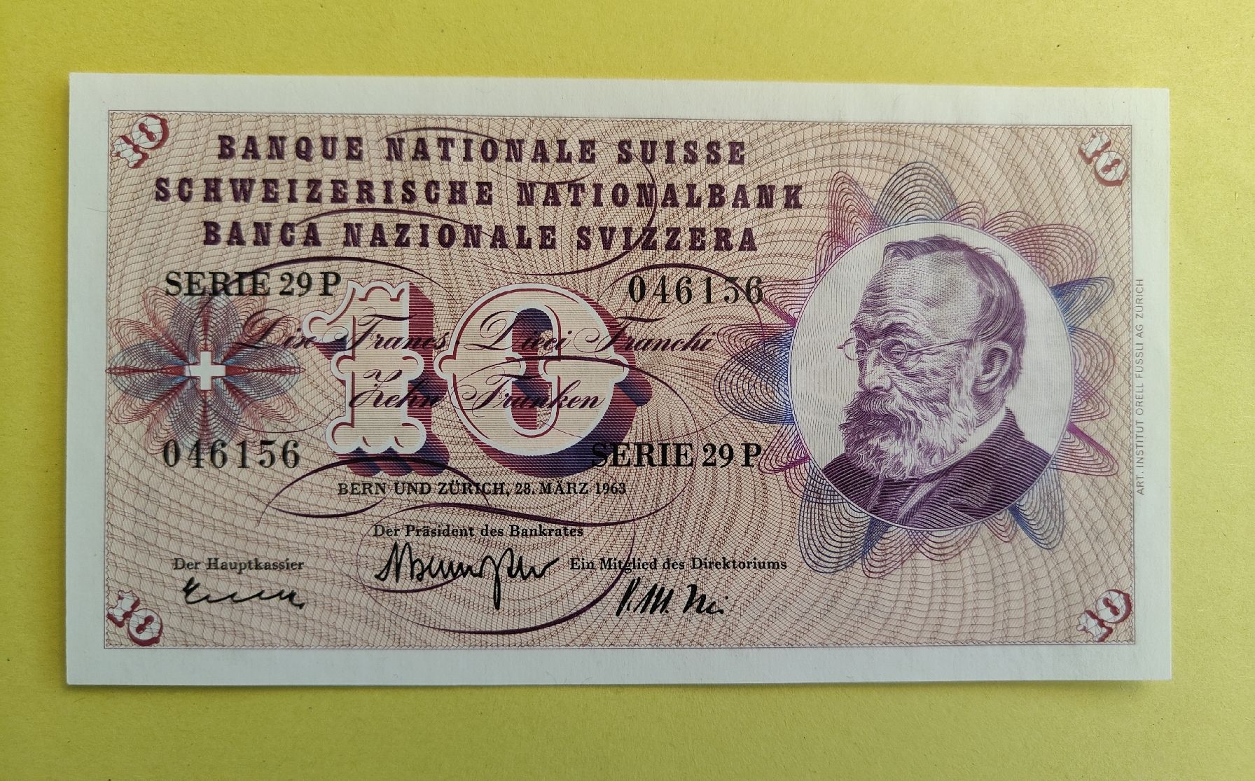Banknoten: 10 Franken Note 1963 Bankfrisch – Neu (gemäss Beschreibung) aus chur von Hmars