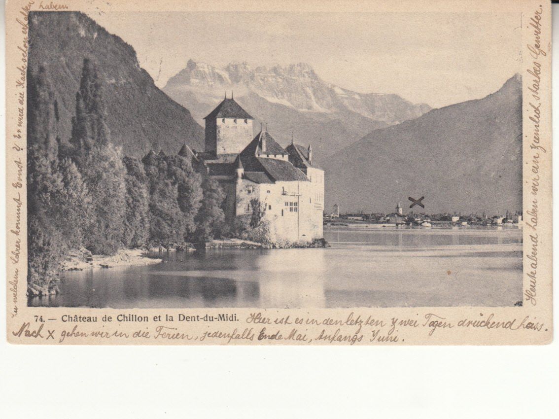Cartoline postali: Chillon 1901, Rasierklingenstempel Genève – Usato da Bürglen TG venduto da StampGraf