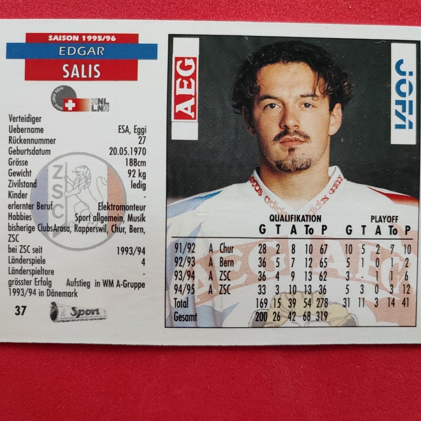 Carte collezionabili: Edgar Salis- ZSC - 1995/96 – Usato da Dübendorf venduto da kb86_MOVIE 1