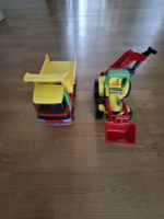 Big yellow dump trucks & red digger toys