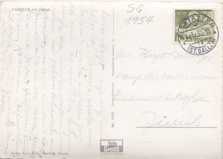 Cartoline postali: SARGANS - Dorfansicht mit Schloss. 1954 – Usato da Schlieren venduto da Rapaelli 1