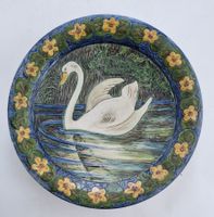 Jugendstiel Teller Keramik Schwan signiert, Vintage Deko!