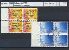 1998 "Teilung der PTT", Viererblock, gestempelt