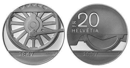 Alle Münzen: 1997. 20 FR. 150 Jahre Schweizer Bahnen. – Neu (gemäss Beschreibung) aus Solothurn von Numis_4500