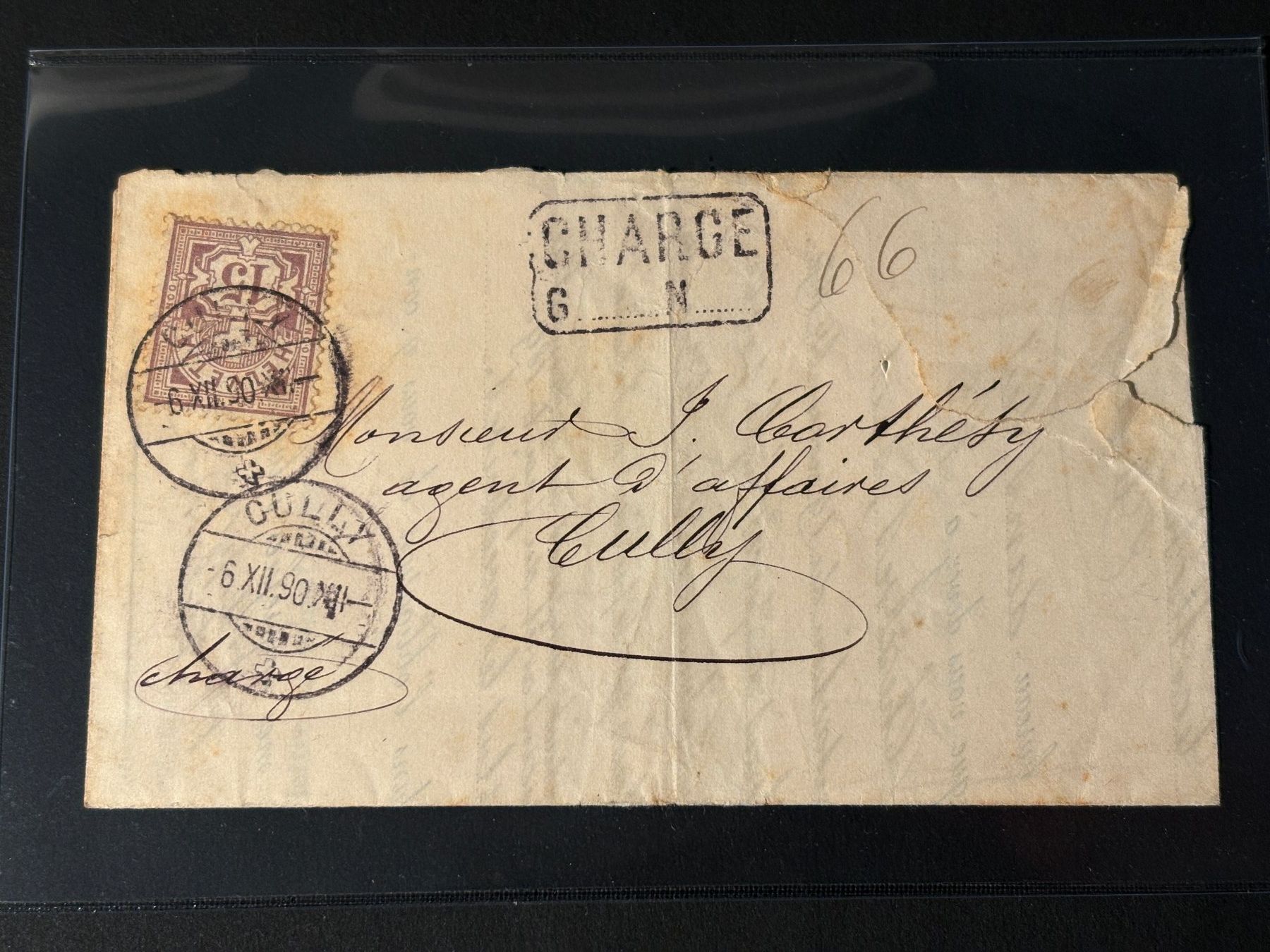 Alle Briefmarken: Charge Brief 1890 von Cully mit 15 Rp. 64A – Gebraucht aus Basel von Chloro