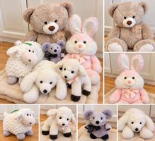 6 Plüschtiere im Set – Grosser Teddy, Hase, Schafe & Maus