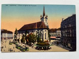 Postkarte Lausanne Place St.-Francois mit Trams, um 1900