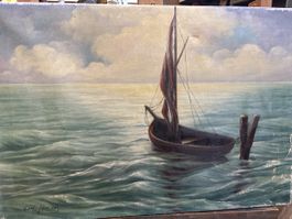 Ölgemälde C. Hagenah Segelboot auf dem Wasser gerahmt