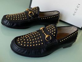 GUCCI 1953 Nieten Horsebit Leder Slip On Loafers Schuhe 44.5
