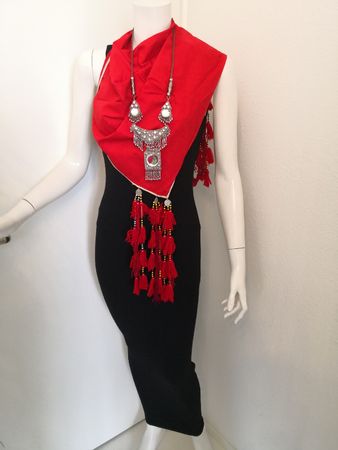 🤩BOHO-CHIC HANDGEMACHTER ETHNO FOULARD-SCHAL MÜNZEN&QUASTEN