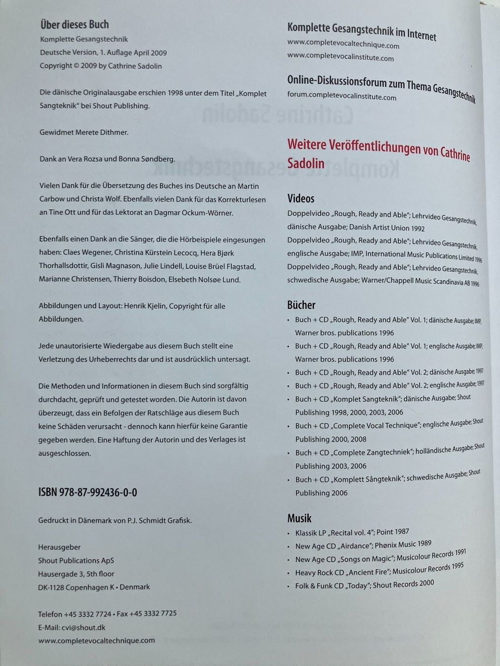 Libri: Vocal Schule Komplette Gesang Technik Catherine Sadolin – Usato da Aarau venduto da rol_mz8k 1