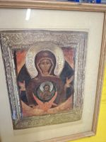 Ikone Madonna mit Kind gerahmt Antik 36x30cm