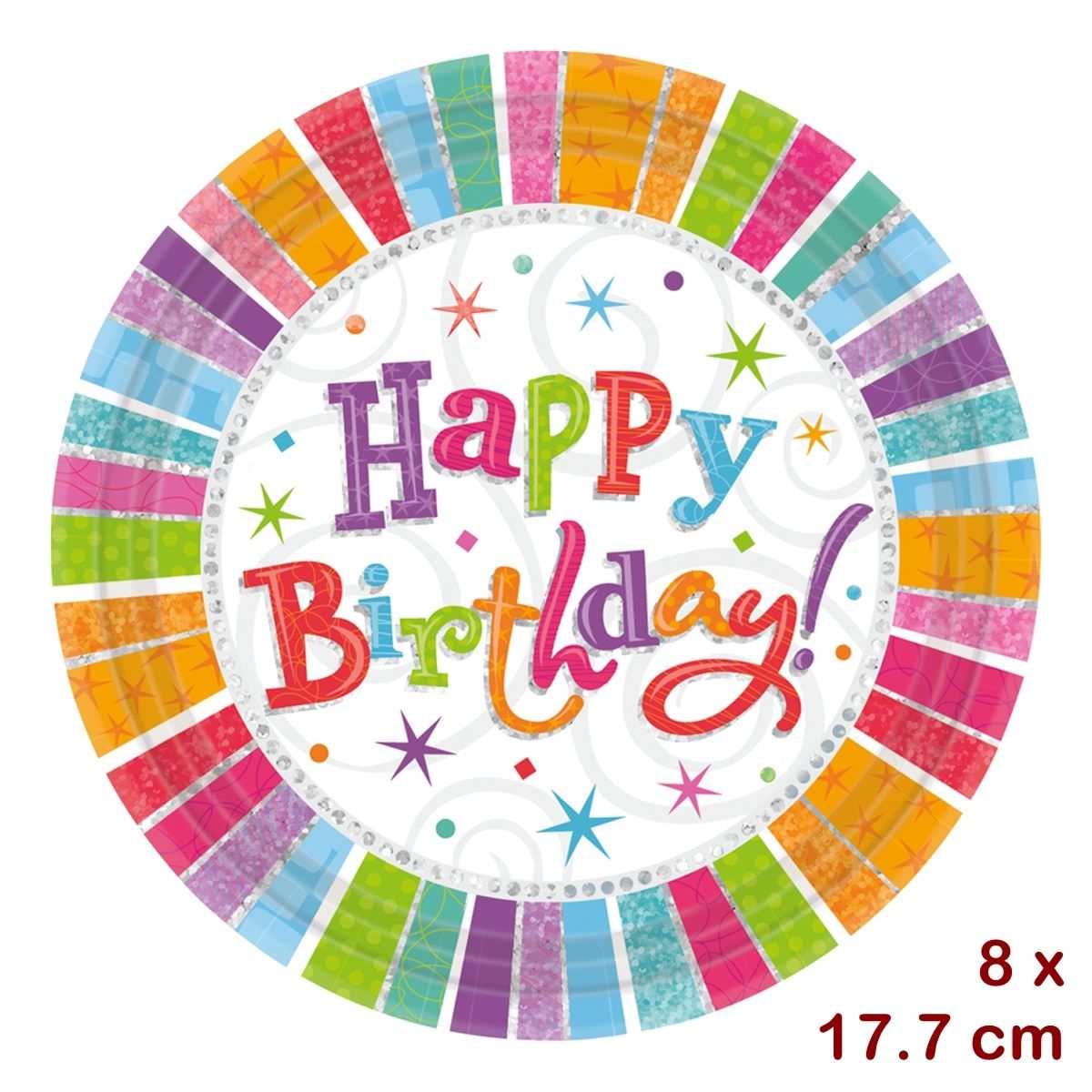 Piatti: 8 Kartonteller Happy Birthday, d 17.7 cm – Nuovo e nell'imballaggio originale da Wettingen venduto da Swala