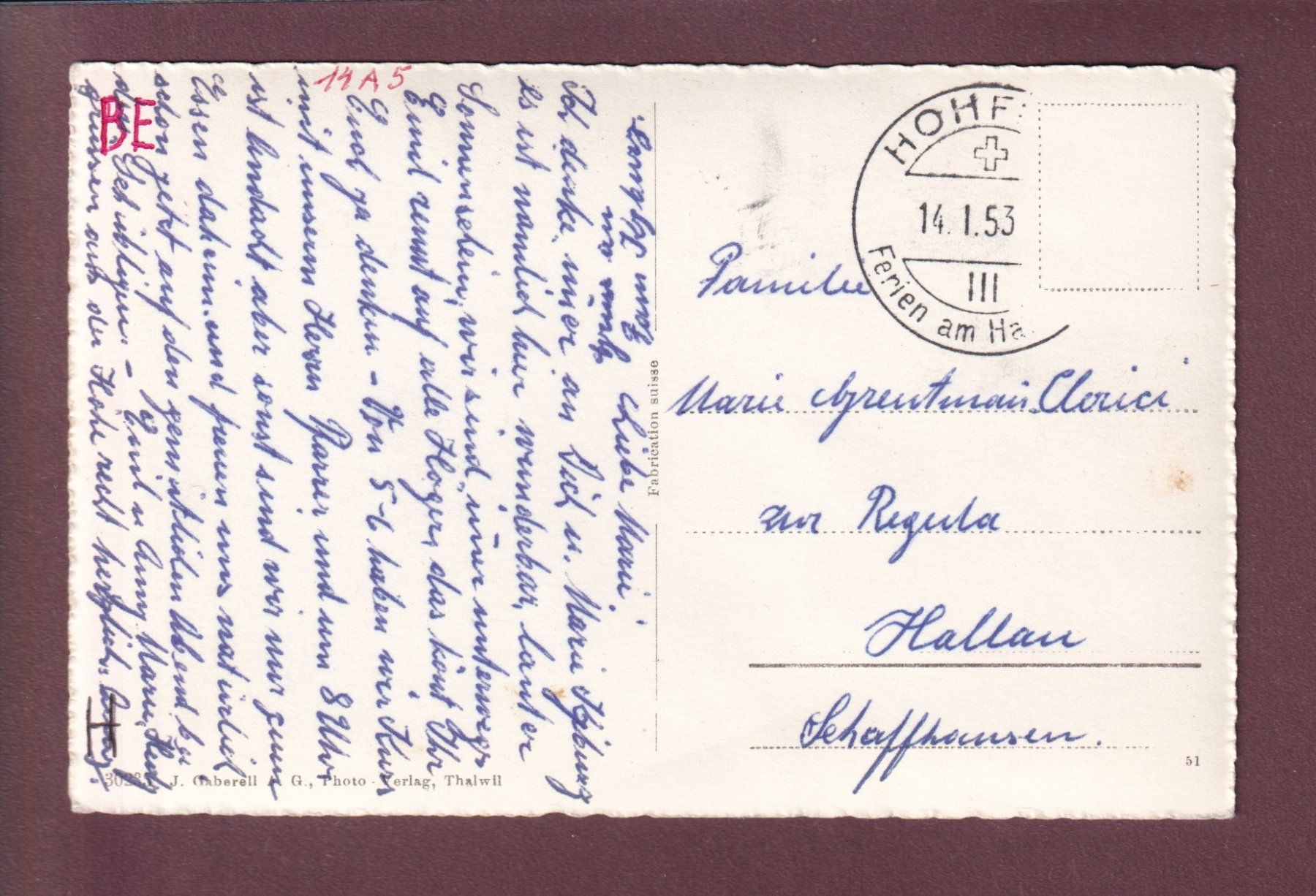 Cartoline postali: Hotel SCHWEIZERHOF - Hohfluh - 1953 – Usato da Pully venduto da nicecards 1