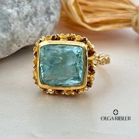 Silberring Gelbgold vergoldet, mit Aquamarin, Gr. 52