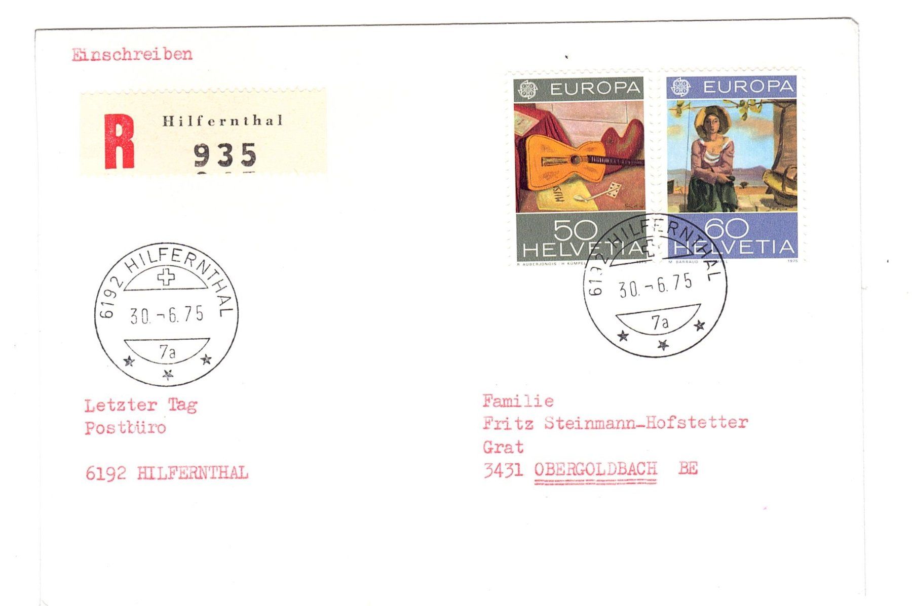 Letztagsbrief: Schliessung der Poststelle 6192 HILFERNTHAL (Gebraucht ...