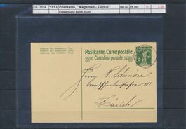 1913 Postkarte, "Mägenwil - Zürich"