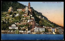 AK Morcote, Veduta del Lago di Lugano con paese e chiesa