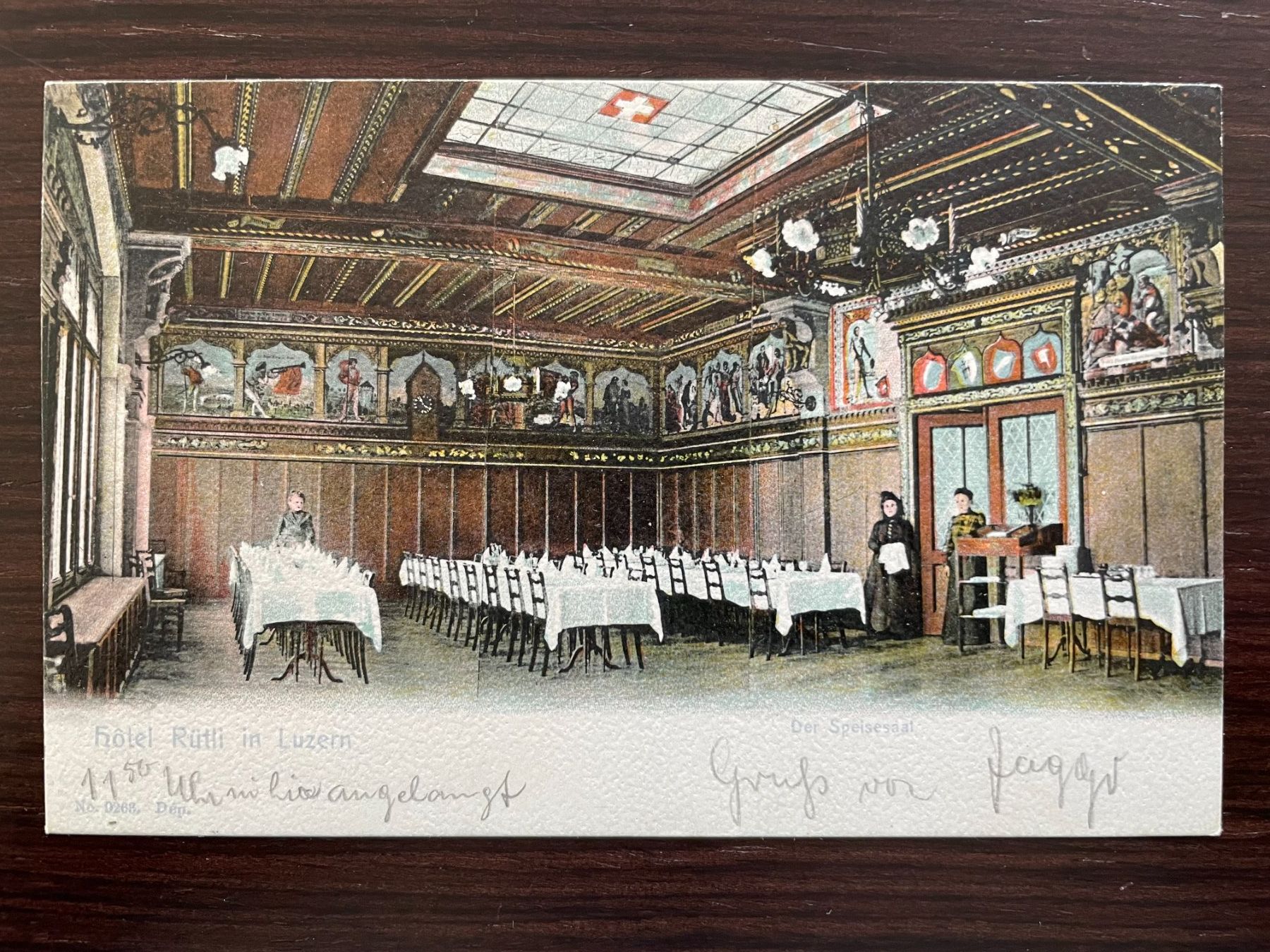 Cartoline postali: LUZERN Hotel Rütli, der Speisesaal, 2 Ansichtskarten – Usato da Wald ZH venduto da TLILEF 1