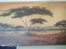 Gemälde Afrika Savanne mit Elefanten, schöne Farben!