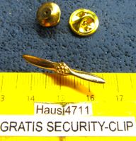 FLUGZEUG-PTPELLER SCHMUCK-PIN GOLDIG KLEIN mit SECURITY-CLIP