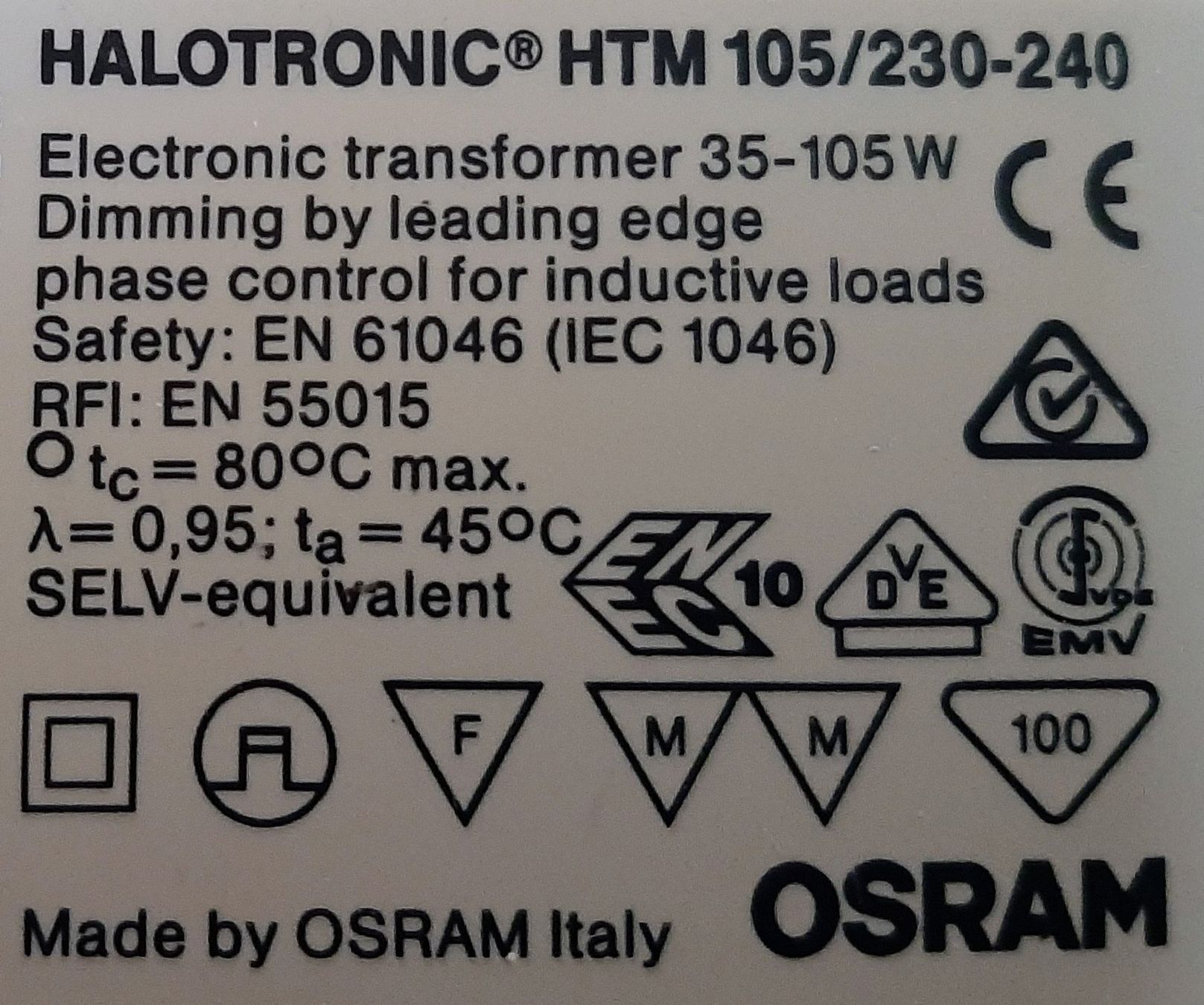 Componenti elettronici: OSRAM Halotronic HTM105 Netztrafo 12V – Nuovo (secondo la descrizione) da Zürich venduto da Zurich 1