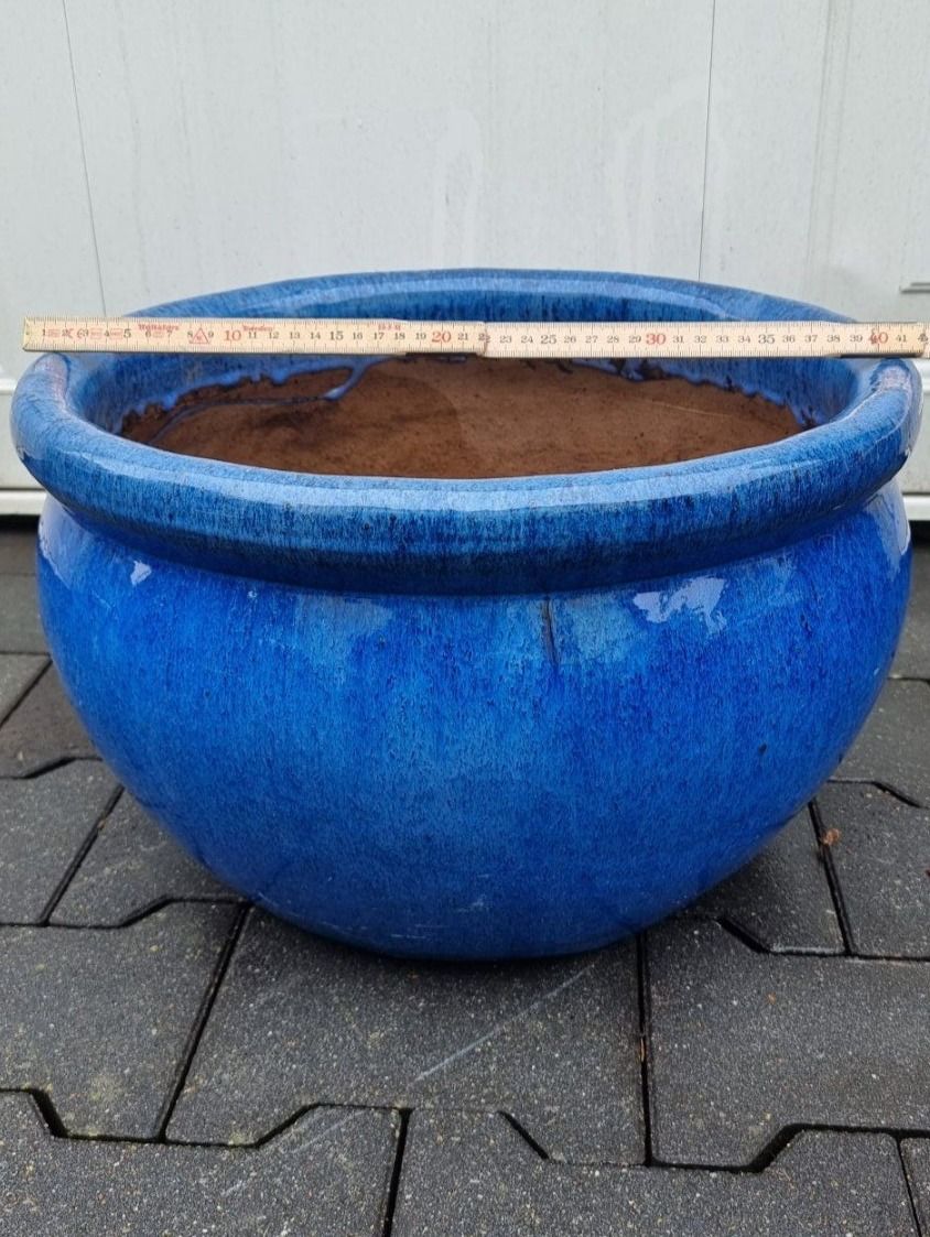 Blumentöpfe: Schöner grosser blau Glasierter Übertopf – Gebraucht aus Lotzwil von