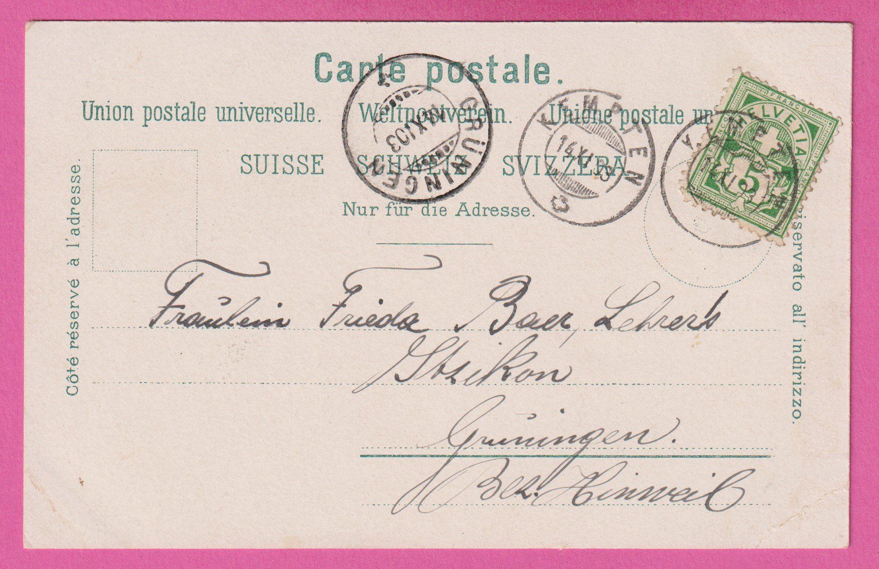 Cartoline postali: Zürich gel 1903 – Usato da Einsiedeln venduto da dillie 1