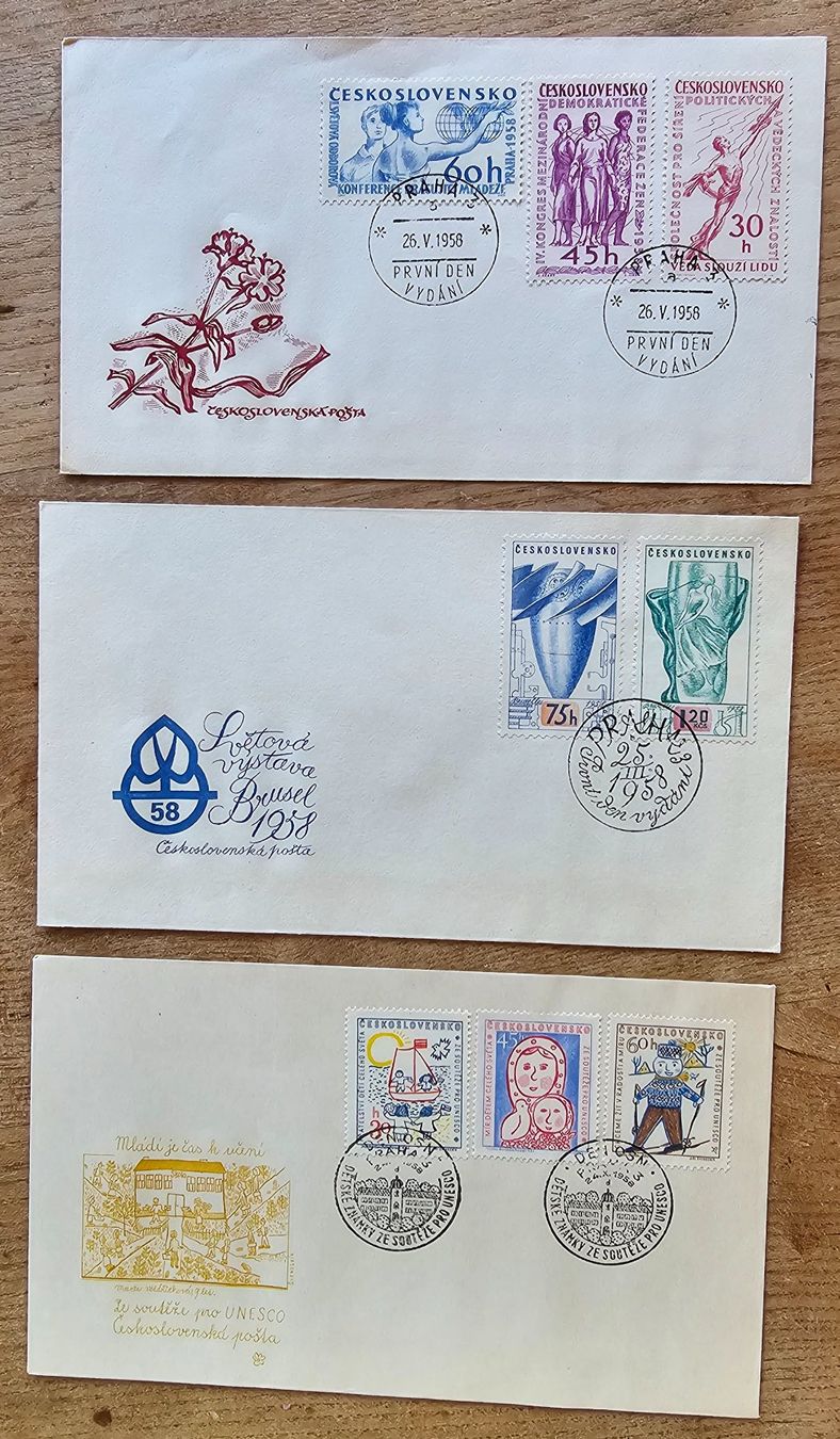 Tutti i francobolli: Tschechoslowakei - 3 FDC 1958 – Usato da Les Valettes venduto da Nuba1