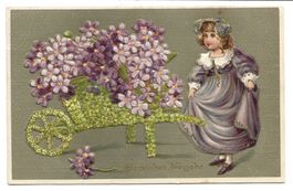 Glückliches Neujahr - Mädchen - Blumen - Präge-Litho - 1906