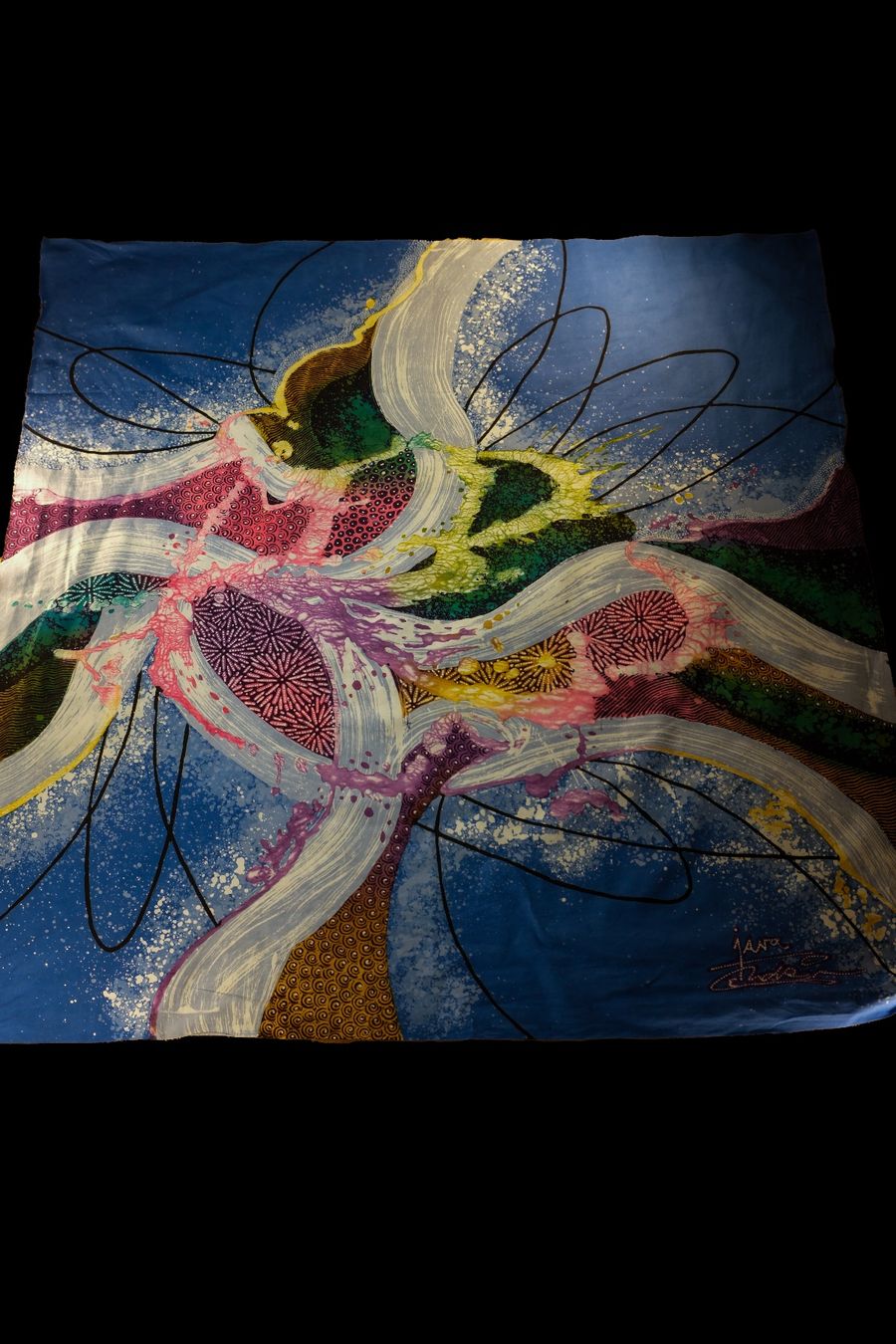 Tessuti: Batik-Lukis-Kunsttafel (abstrakte Blumenkomposition) – Nuovo (secondo la descrizione) da Romanshorn venduto da ras_b6lp 2
