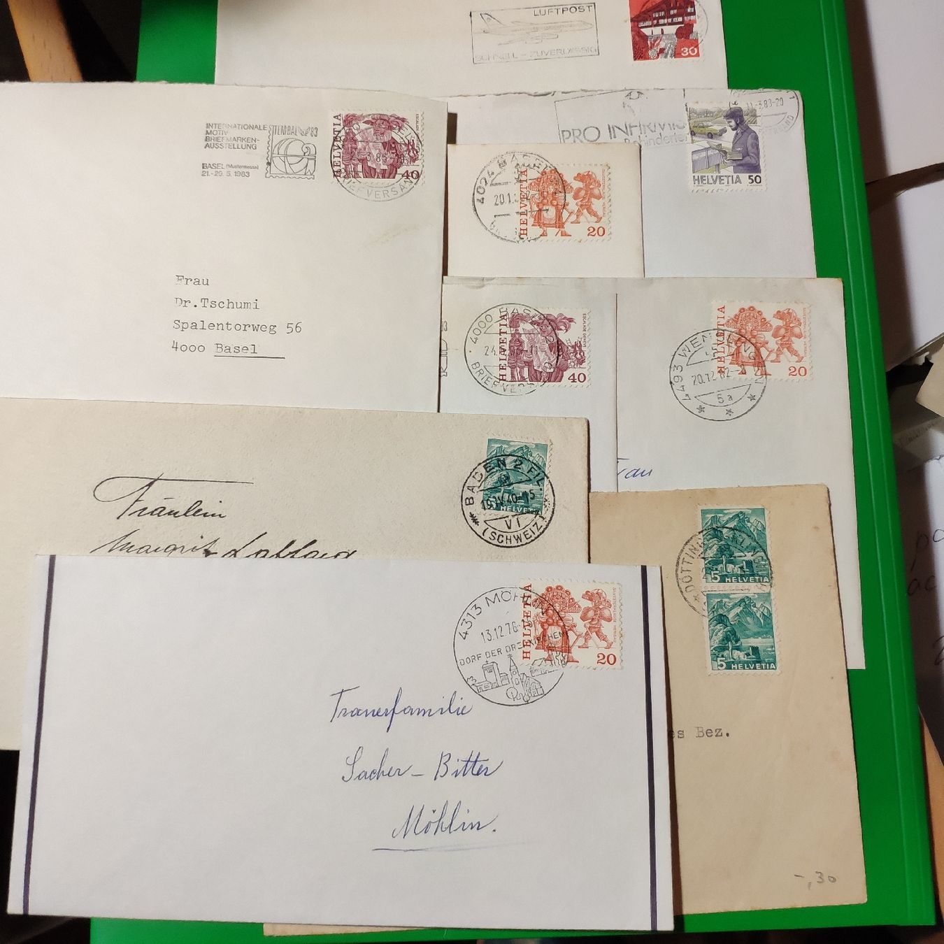 Alle Briefmarken: 9 Alte Briefé mit Briefmarken un Stempel Basel Mohlin usw – Gebraucht aus Lausanne von Jdelta 1