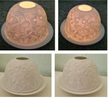 Kuppel Windlicht 3D Motiv Schmetterlinge Bisquitporzellan