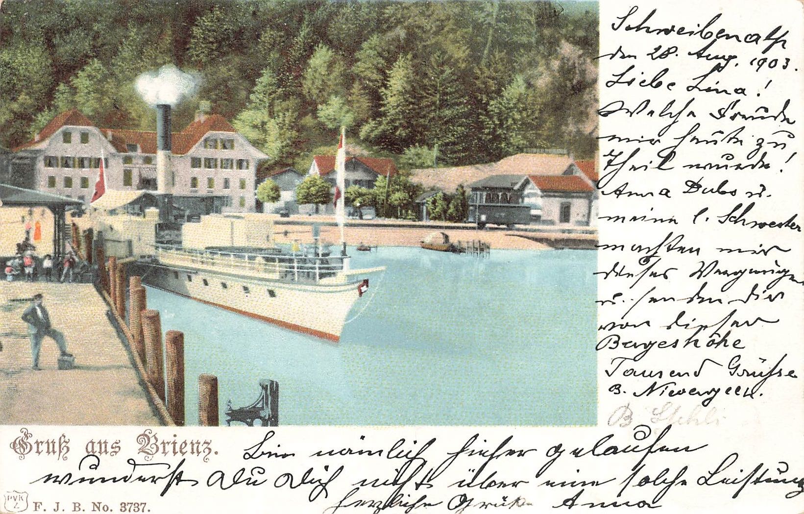Cartoline postali: Brienz (BE) Hafen mit Schiff – Usato da Biasca venduto da Blenio71